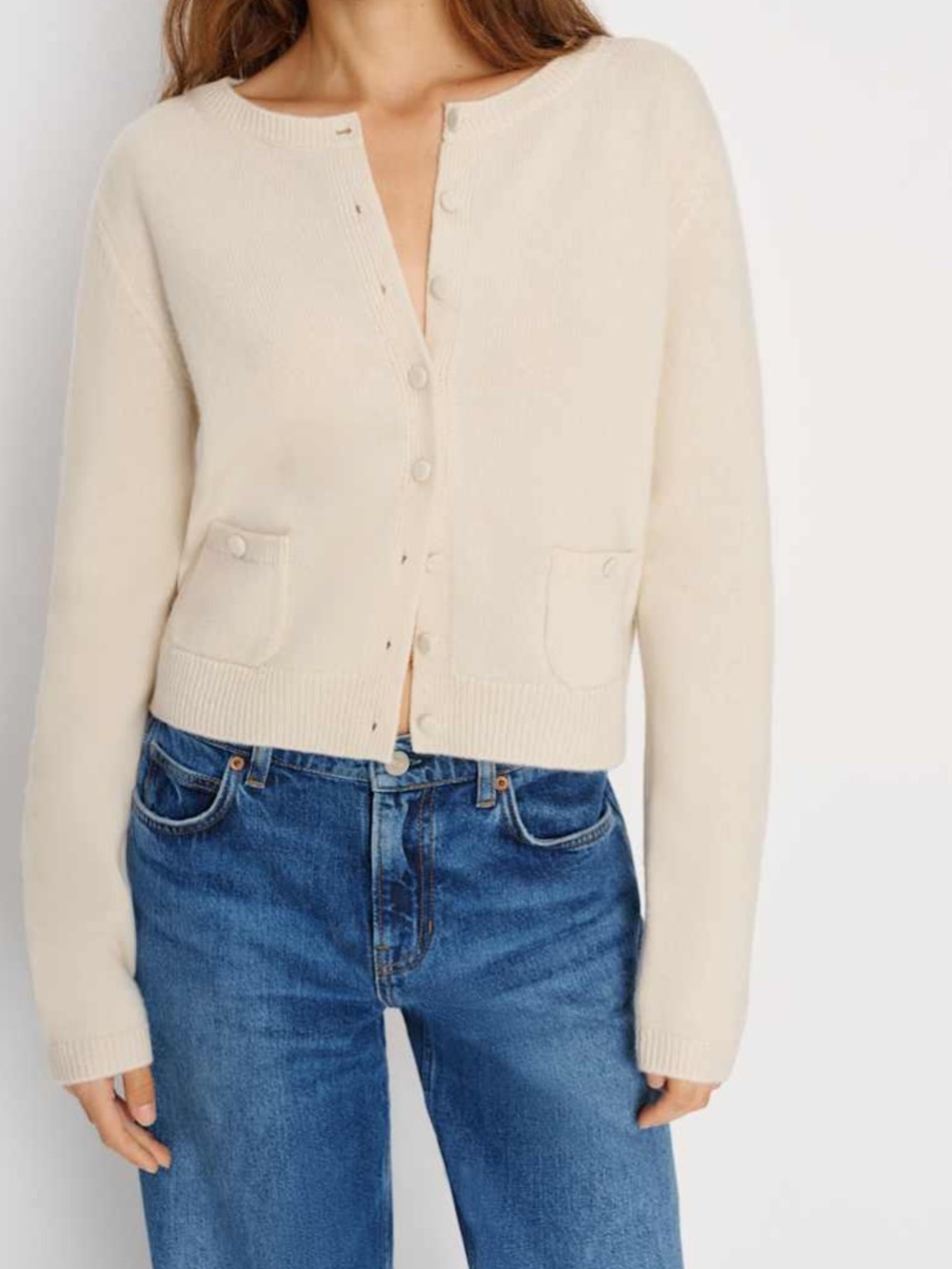 Reformation Clara Cashmere Crew Cardigan Ivory - Size XS